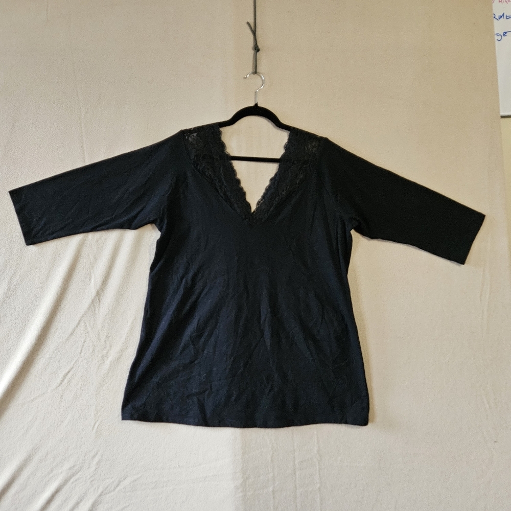Torrid Black V-Neck Top with Lace Detail
